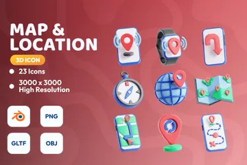 Mapa y ubicación Paquete de Icon 3D