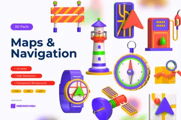 Maps And Navigation 3D Icon Pack