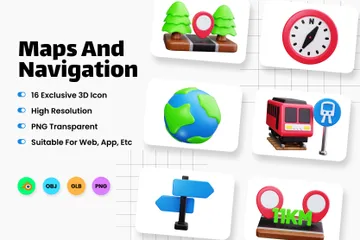 Maps And Navigation 3D Icon Pack