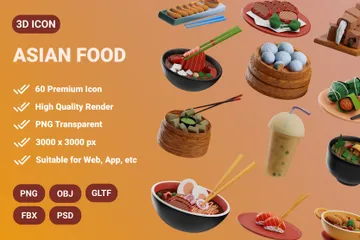 Maquete de comida asiática Pacote de Icon 3D