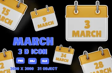 March Calendar 3D Icon Pack