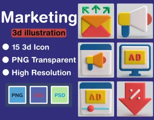 マーケティング 3D Iconパック