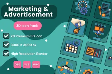 マーケティングと広告 3D Iconパック