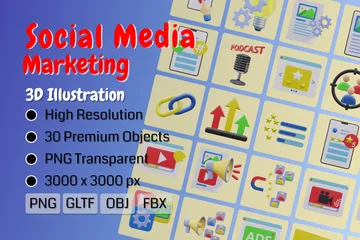 Marketing des médias sociaux Pack 3D Icon