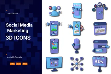 Marketing des médias sociaux Pack 3D Icon