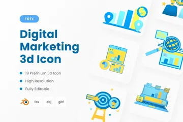 Free Marketing digital Pacote de Icon 3D
