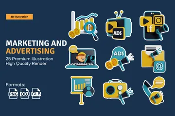 Marketing e publicidade Pacote de Icon 3D