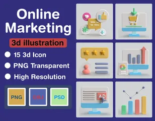 Marketing on-line Pacote de Icon 3D