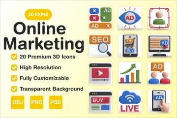 Marketing on-line Pacote de Icon 3D