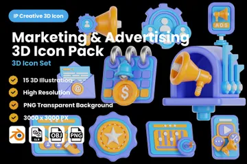 Marketing e Publicidade Pacote de Icon 3D