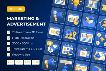 Marketing und Werbung 3D Icon Pack
