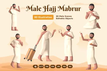 Masculino Hajj Mabrur Pacote de Illustration 3D