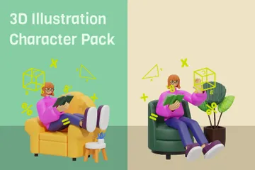 Mathe zu Hause lernen 3D Illustration Pack