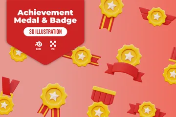 Medalha e distintivo de conquista Pacote de Icon 3D