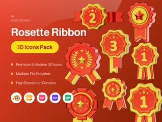 Medalha de fita roseta Pacote de Icon 3D