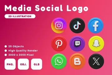 Free Media Social Logo 3D Icon Pack