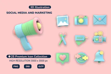 Médias sociaux et marketing Pack 3D Icon