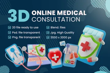 Medical Online Consultation 3D Illustration Pack