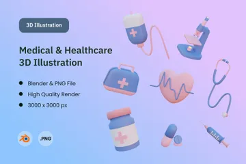 Medicina e saúde Pacote de Illustration 3D