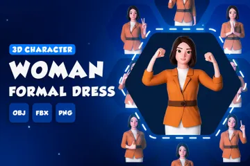 Medio cuerpo de mujer en vestido formal marrón Paquete de Illustration 3D