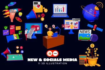 Medios nuevos y sociales Paquete de Icon 3D