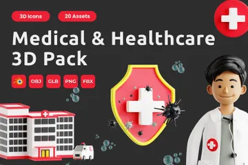 Medizin und Gesundheitswesen 3D Icon Pack