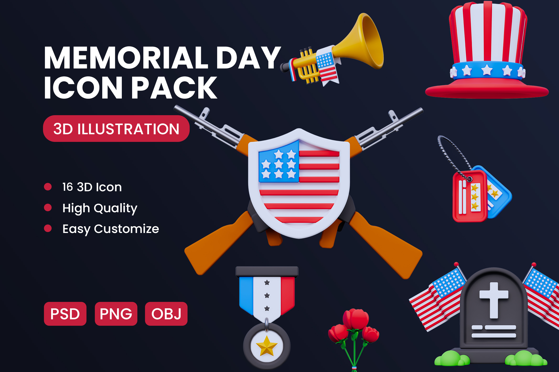 Premium PSD  Memorial day 3d illustration