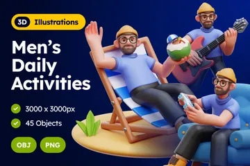 Men's Daily Activities 3D Illustration Pack