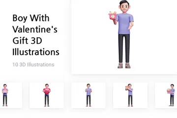 Meninos comemoram o dia dos namorados Pacote de Illustration 3D