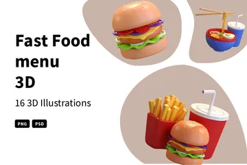 Menú de comida rápida Paquete de Illustration 3D