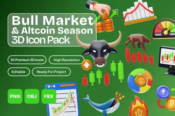 Mercado alcista y altcoin Paquete de Icon 3D