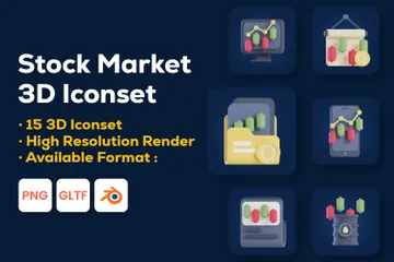Mercado de ações Pacote de Icon 3D