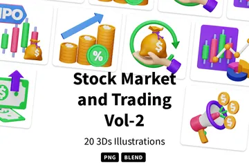 Mercado de ações e negociação Vol-2 Pacote de Icon 3D