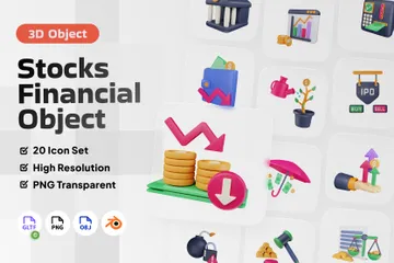 Mercado de ações financeiro 3D Icon Pack