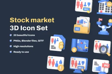 Bolsa de Valores Paquete de Icon 3D