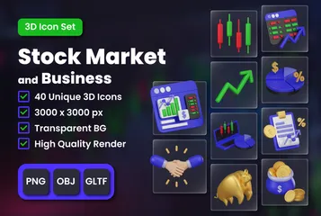 Mercado de valores y negocios Paquete de Icon 3D