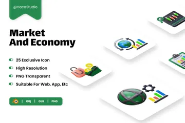 Mercado e Economia Pacote de Icon 3D