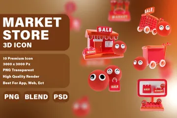 Loja de mercado em tema vermelho Pacote de Icon 3D