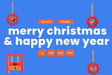 Merry Christmas & Happy New Year 3D Icon Pack