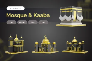 Mesquita e Kaaba Pacote de Icon 3D