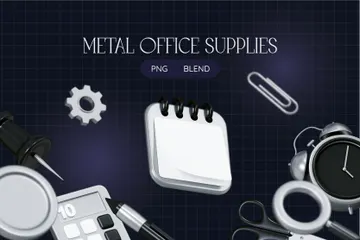 Metal Office Supplies 3D Icon Pack