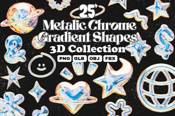 Metalic Chome Gradient Shapes 3D Icon Pack