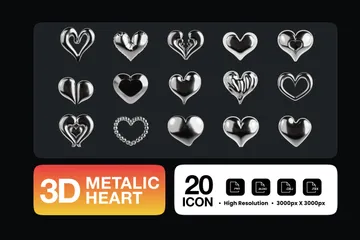 Metallic Heart 3D Icon Pack