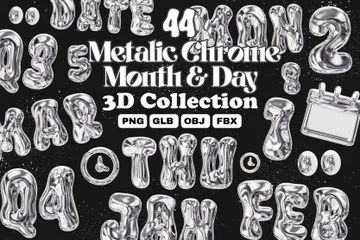 Metlic Chrome 월 및 일 라벨 3D Icon 팩