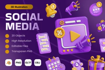 Mídia social Pacote de Icon 3D