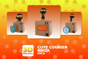 Ninja Courrier Mignon Pack 3D Illustration