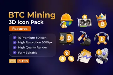 Mineração btc Pacote de Icon 3D