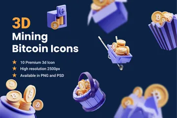 Minería Bitcoin Paquete de Illustration 3D