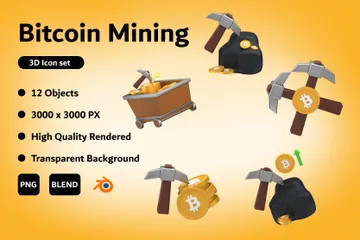 Minería Bitcoin Paquete de Icon 3D