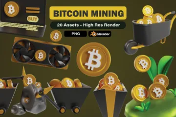 Minería Bitcoin Paquete de Icon 3D